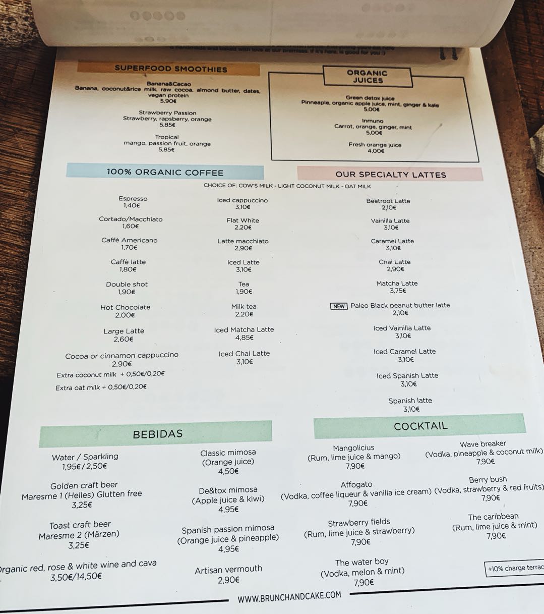 【西班牙自助】巴塞隆納早午餐推薦 咖啡廳推薦 - Brunch & Cake 菜單
