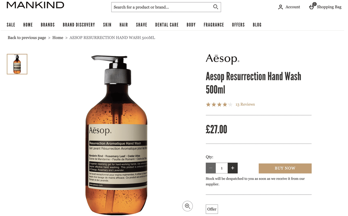 Mankind 購物教學 折扣碼 Aesop