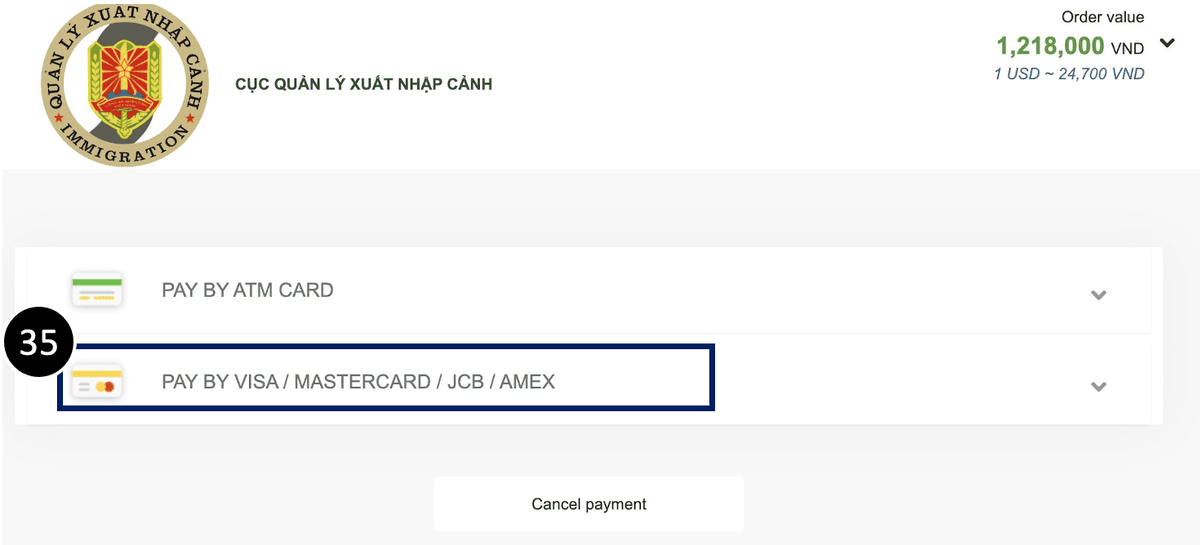 越南電子簽證-ptt-2023-付款-信用卡-visa-mastercard
