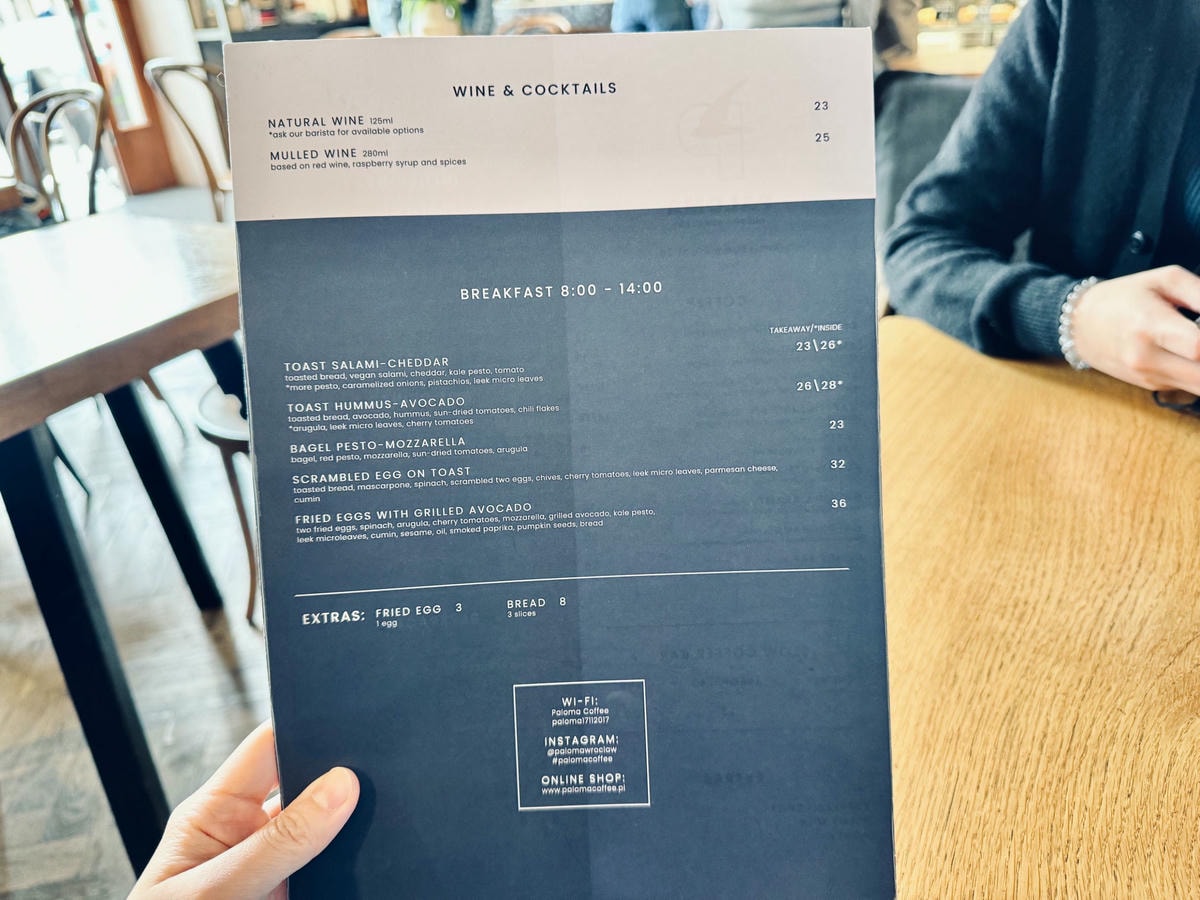 Paloma coffee menu