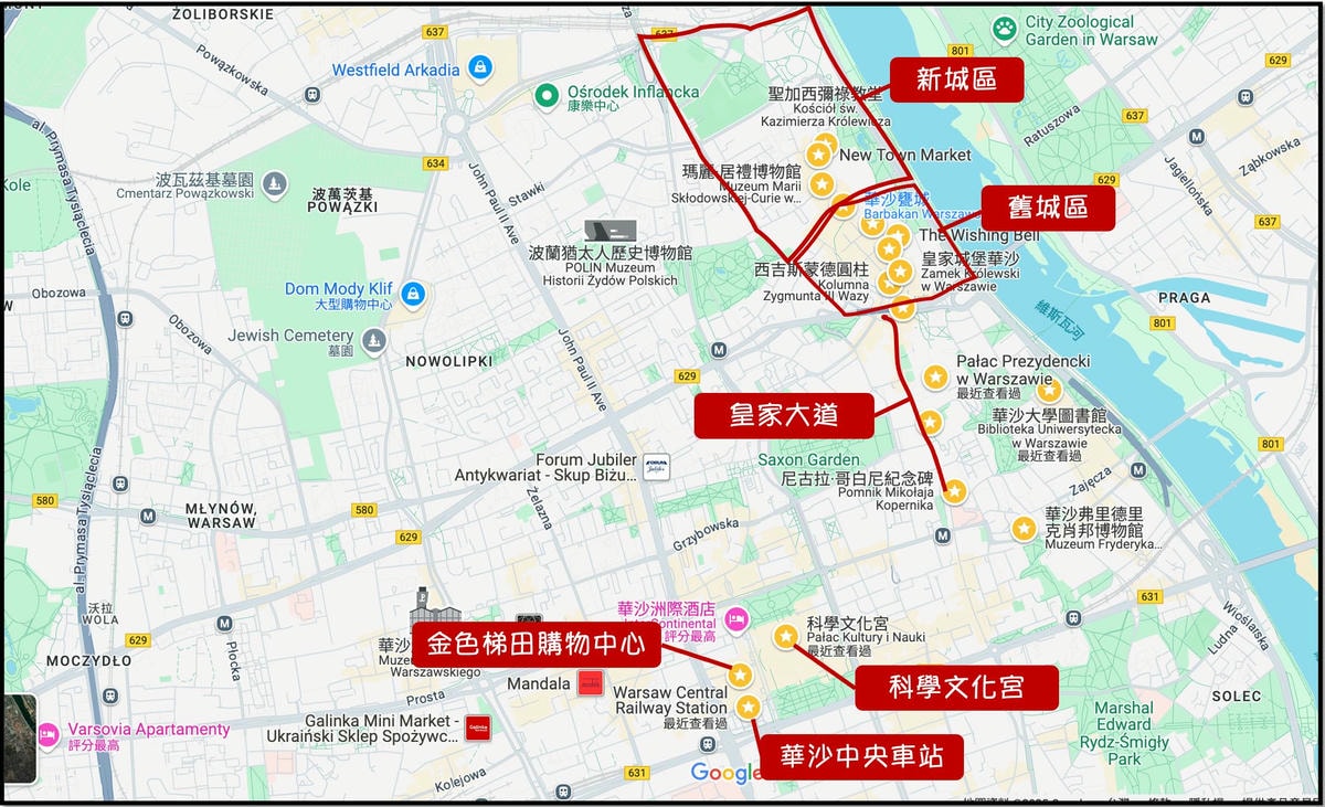 華沙景點地圖