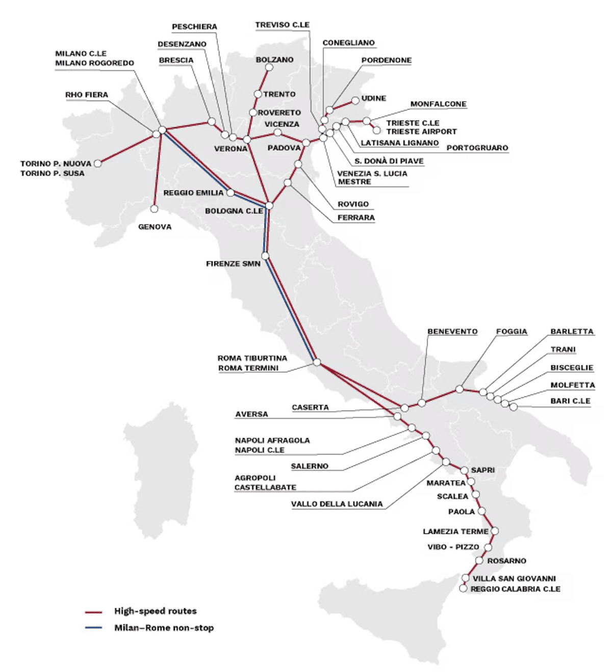義大利高鐵路線圖 italo 路線圖